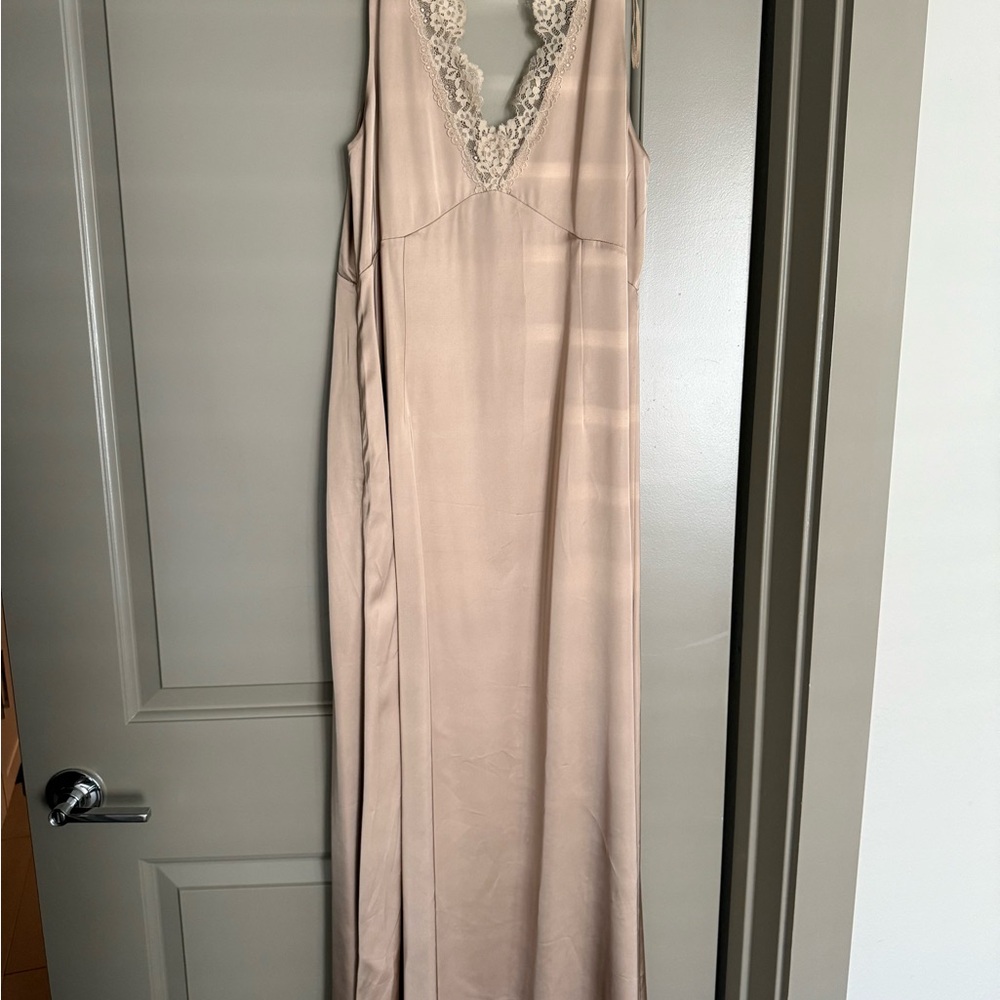 Elegant Lace Trim Champagne Slip Dress